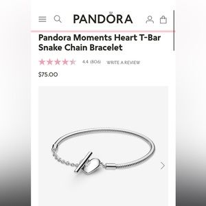 Pandora heart T bar bracelet
